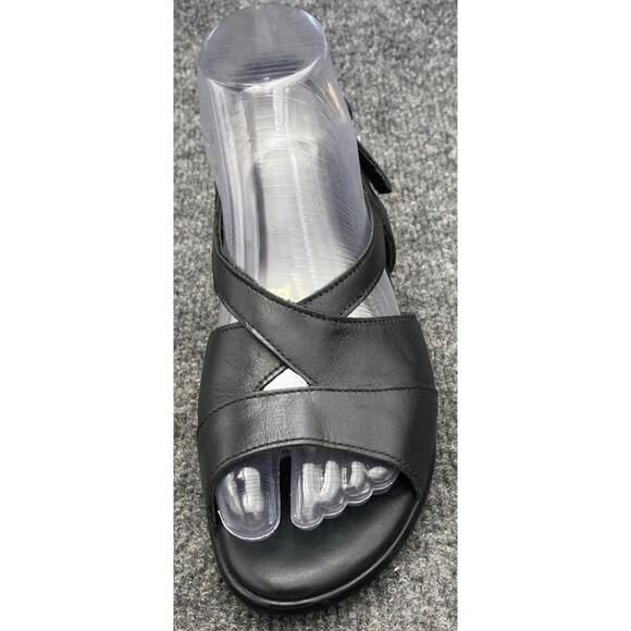 SAS Caress Cross Strap Sandals Size 6 W | Black Leather Comfort Wedge - Picture 9 of 16